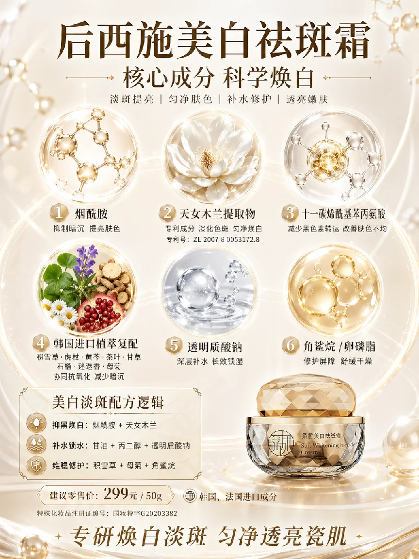 肌肤循环不畅色斑顽固，疏通焕白祛斑霜哪个好？后西施美白祛斑霜焕活肌肤循环，瓦解多年顽固色素斑！